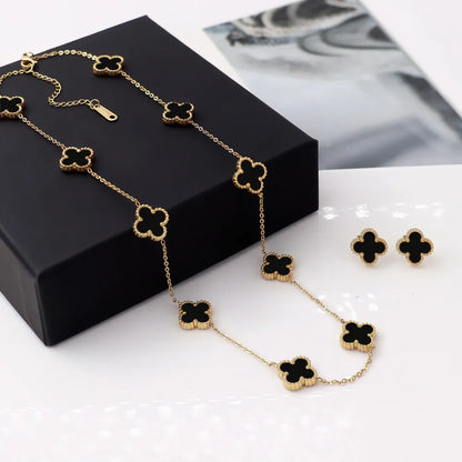 Black Clover Set. Bracelets, Earrings and necklaces.